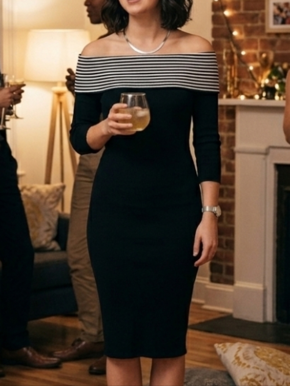 ‼️3 for $40‼️  Triple Play Elegant Black and White Off-the-shoulder Midi Dress